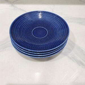 Rorstrand Bla Eld Saucer Hertha Bengtson Sweden Fishbone Pattern Blue MCM Design